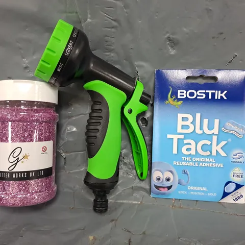 APPROXIMATELY 8 ASSORTED HOUSEHOLD ITEMS TO INCLUDE BLUE TACK, GLITTER, ETC