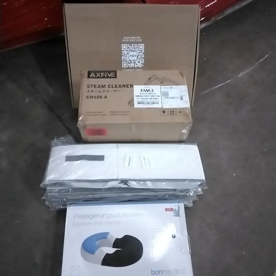 PALLET OF HOUSEHOLD ITEMS TO INCLUDE OFFICE STOOL,TURNTABLE SYSTEM, STEAM CLEANER, DRAWER ORGANISER'S, SEAT CUSHION AND OTHER ASSORTED ITEMS...