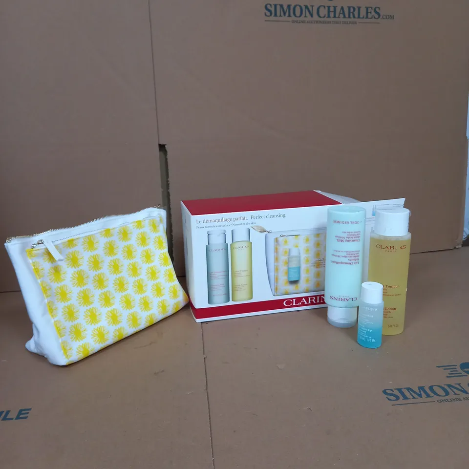 CLARINS PERFECT CLEANSING SET TO INCLUDE TONING LOTION, CLEANSING MILK, ETC.