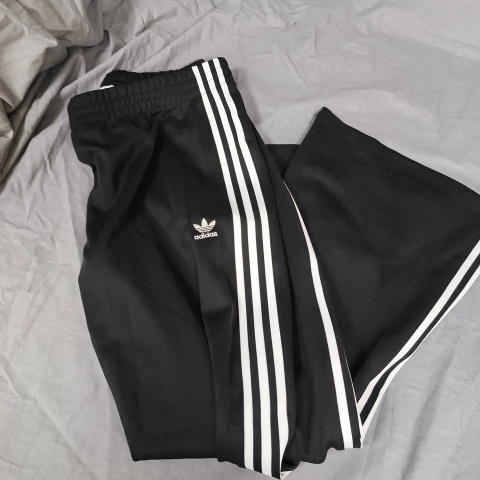 ADIDAS BLACK FLARED TRACK PANTS – WOMEN'S, UK L, 3-STRIPE SIDE