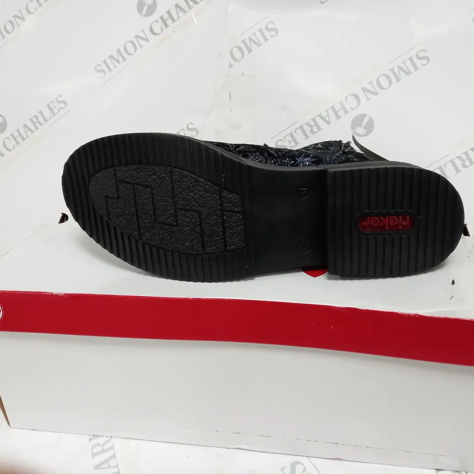 BOXED RIEKER LACE UP BOOTS, DARK FLORAL - SIZE 7.5