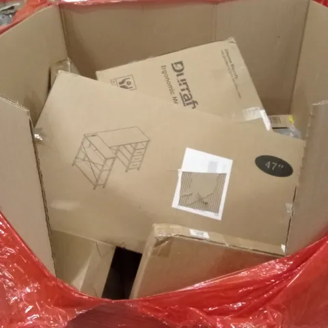 PALLET OF ASSORTED HOUSEHOLD GOODS AND PRODUCTS TO INCLUDE; OFFICE CHAIR, COMPUTER DESK, FLATPACK FURNITURE ETC