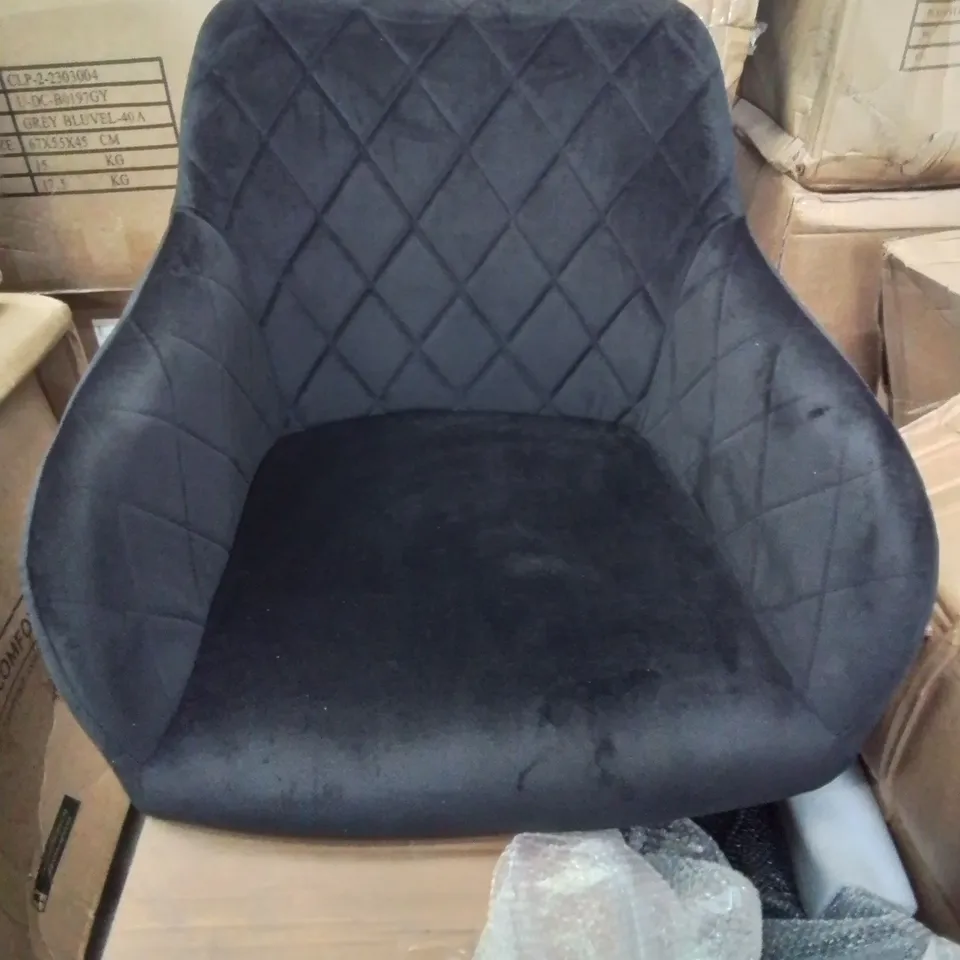 BOXED PAIR OF BLACK VELVET UPHOLSTERED DINING CHAIRS