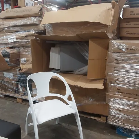 PALLET CONTAINING A LARGE QUANTITY OF STYLISH PLASTIC FOLDING CHAIRS - COLOURS VARY