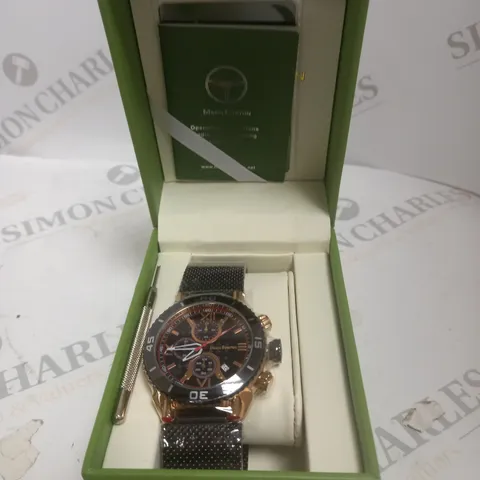 BOXED MANN EGERTON MAGNITUDE BLACK DIAL MESH STRAP WATCH