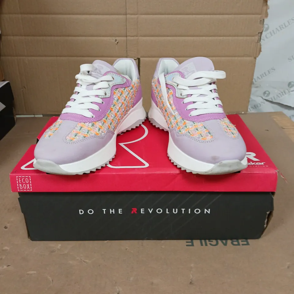 RIEKER CHECK PRINT TRAINERS PURPLE SIZE 5