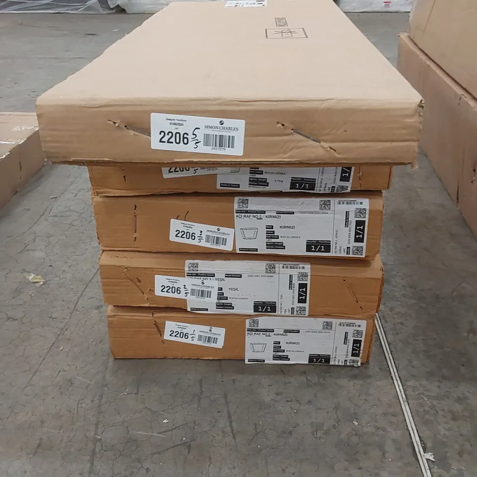 5 X BRAND NEW BOXED WALL SHELVES - COLOURS AND DESIGNS MAY VARY