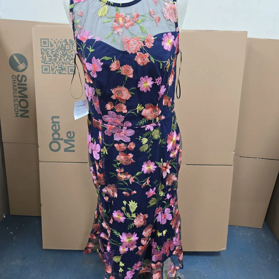 BONPRIX WOMEN'S NAVY FLORAL EMBROIDERED MAXI DRESS – UK 12 (EU 38)