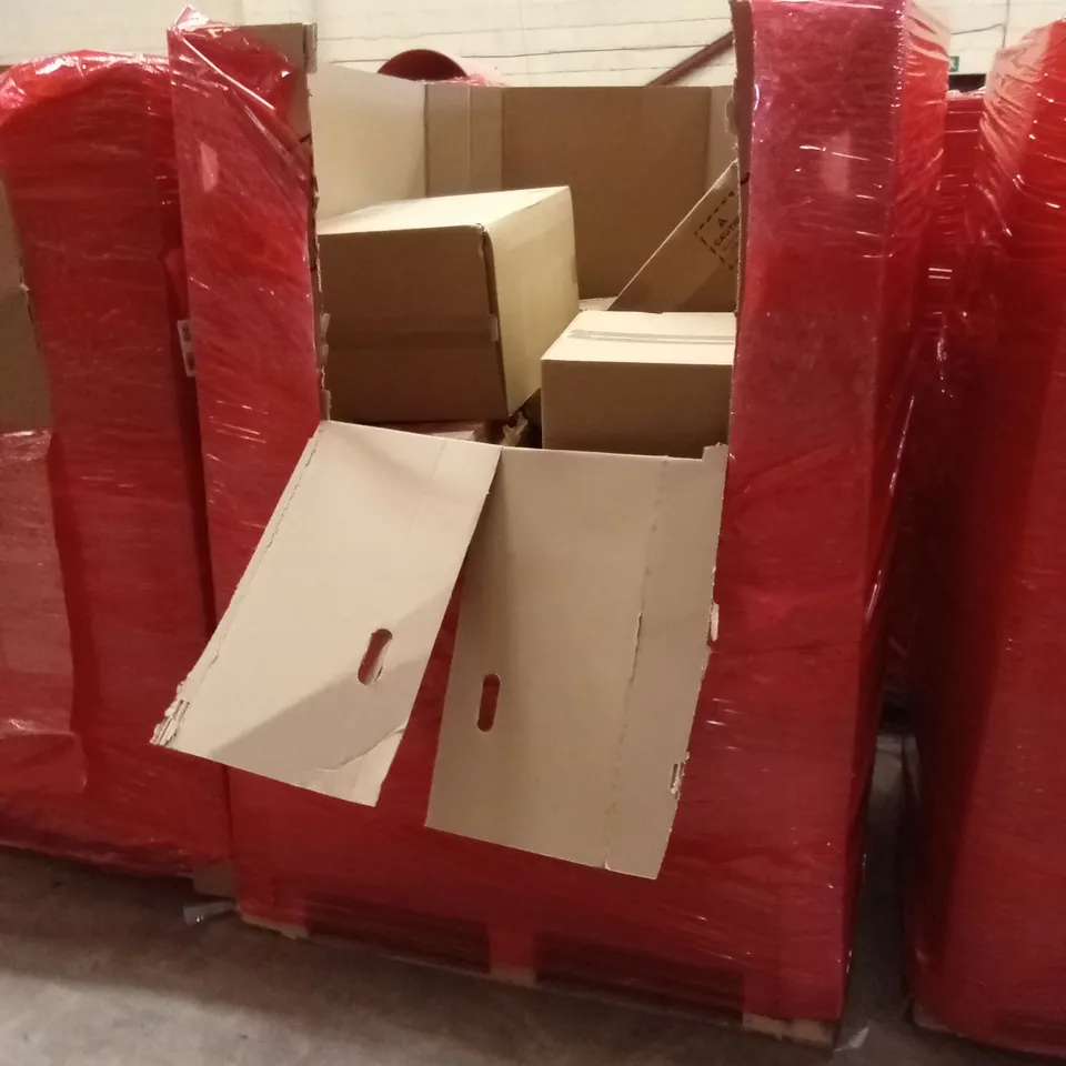 PALLET OF ASSORTED HOUSEHOLD GOODS AND PRODUCTS TO INCLUDE; FRYING PAN, BOXED FURNITURE, ADULT INCONTINENCE PANTS ETC