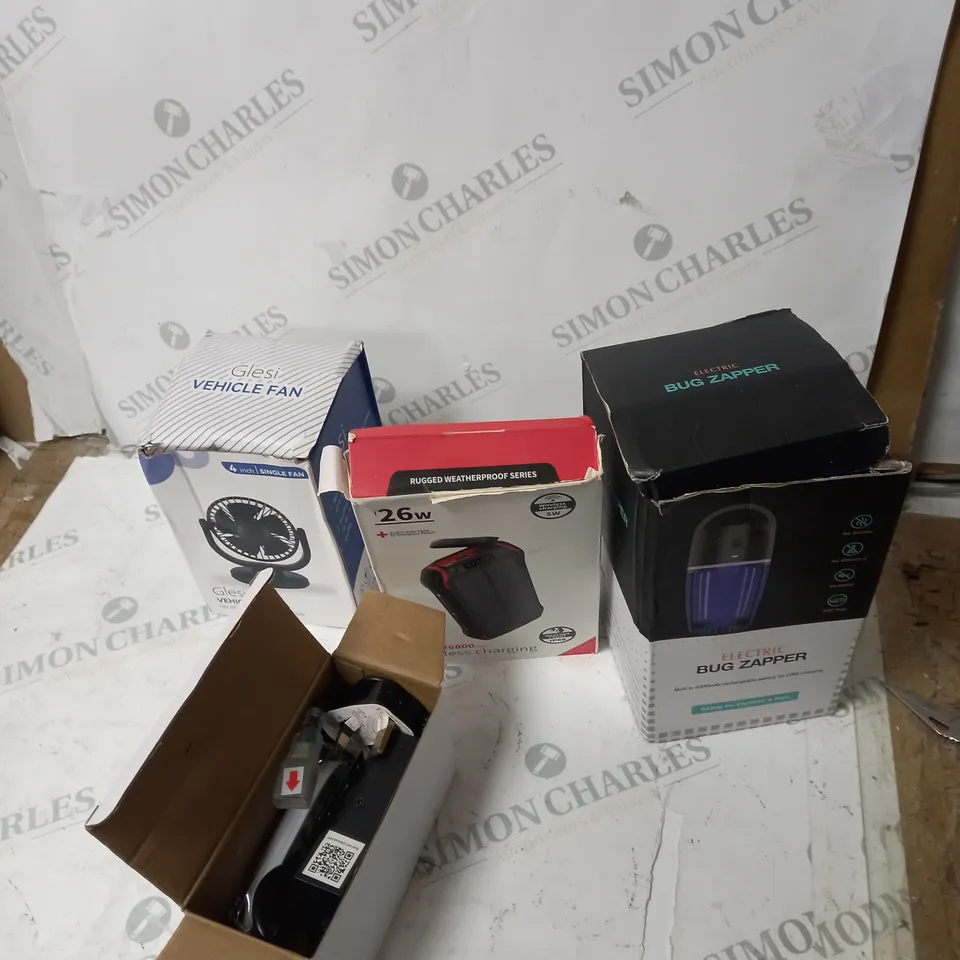 4 ASSORTED ALECTRICAL ITEM INCLUDING FAN AND POWER BANK