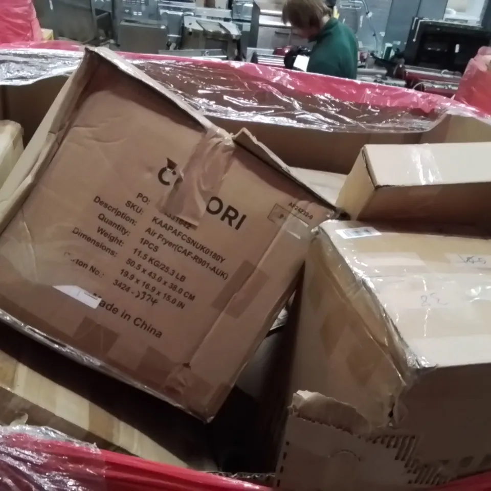PALLET OF ASSORTED HOUSEHOLD GOODS AND PRODUCTS TO INCLUDAIR FRYER,TV STAND,FOOT SPA