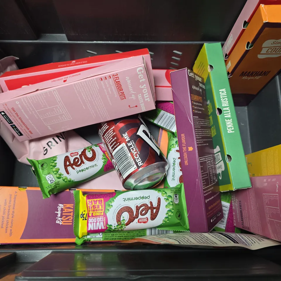 APPROXIMATELY 10 ASSORTED FOOD & DRINK ITEMS TO INCLUDE - MONSTER ENERGY , DIET COKE , SIMPLY COOK CHICKEN KATSU ETC