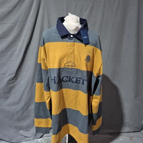 HACKETT HERITAGE CREST STRIPE SHIRT, NAVY COLLAR, MUSTARD & GREY, XXL