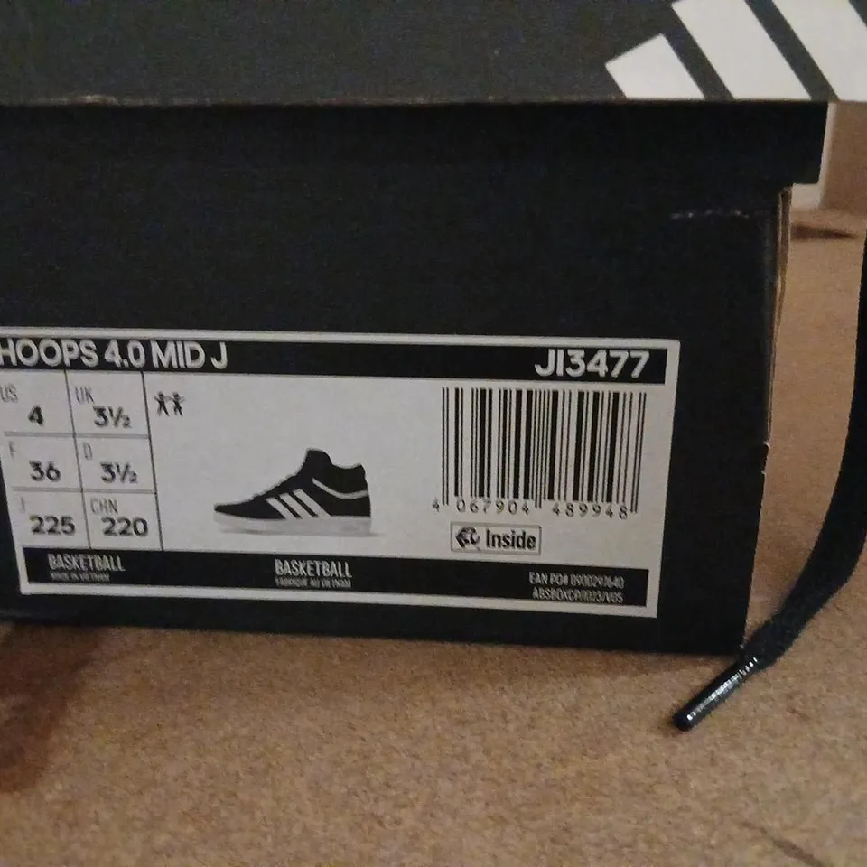 ADIDAS HOOPS 4.0 MID J BLACK/WHITE HIGH-TOP SNEAKERS – UK 3.5 (US 4)