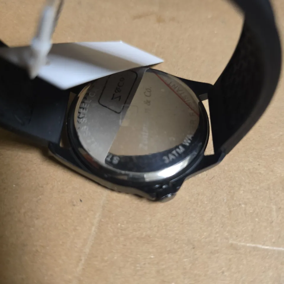 ZIHLMANN & CO STAINLESS STEEL WATCH WITH BLACK FACE & BLACK RUBBER STRAP