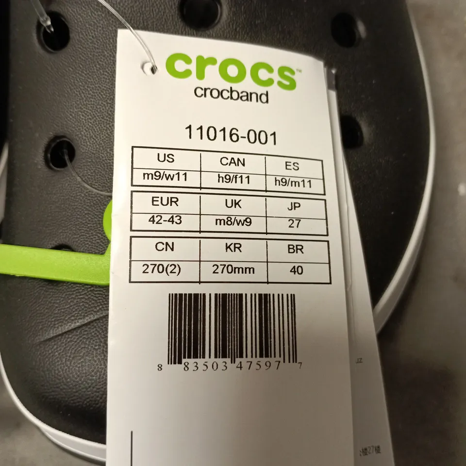 CROCS CROCBAND BLACK CLOGS, UK 8 (EU 42-43) 