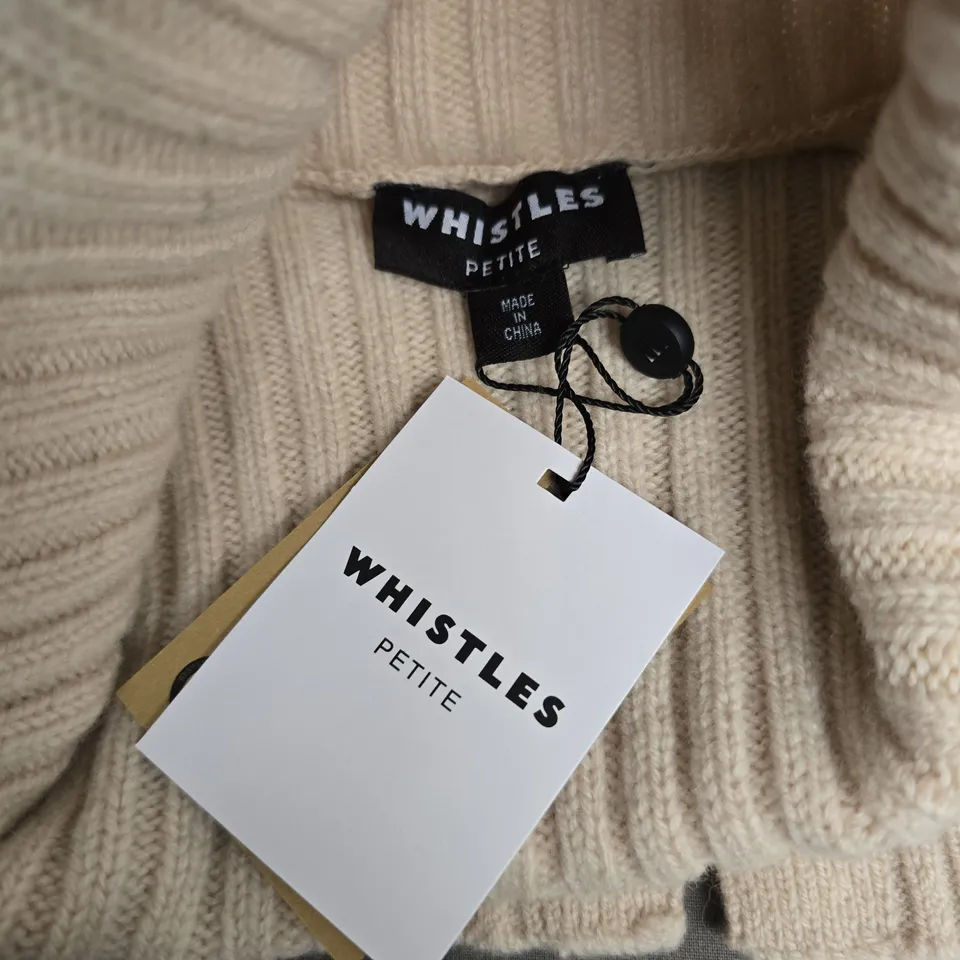 WHISTLES PETITE STRIPE WOOL ROLL-NECK JUMPER, BEIGE WITH BLACK STRIPES - UK SMALL