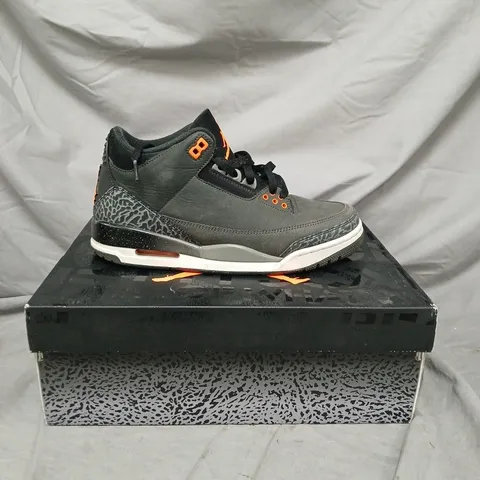 AIR JORDAN 3 RETRO SNEAKERS – GREY/BLACK WITH ORANGE ACCENTS - SIZE 7