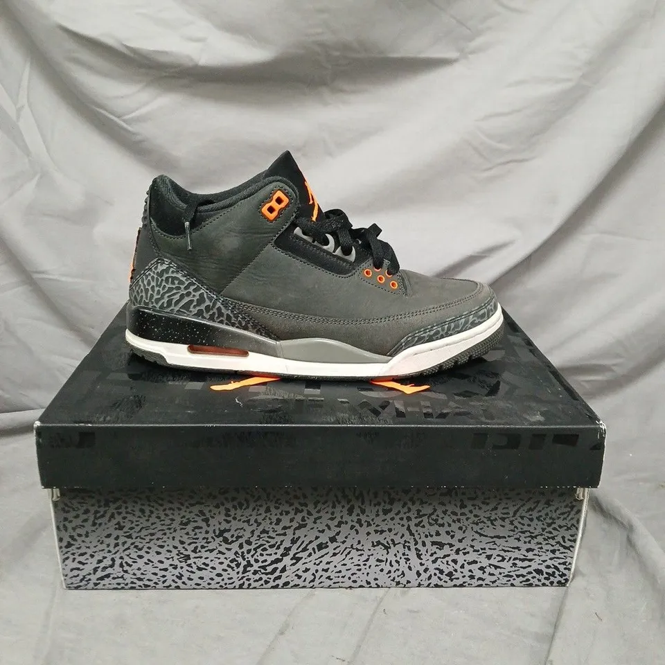 AIR JORDAN 3 RETRO SNEAKERS – GREY/BLACK WITH ORANGE ACCENTS - SIZE 7