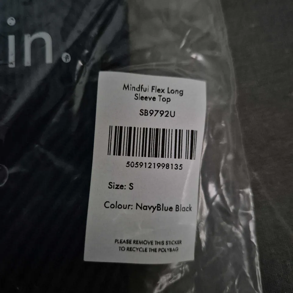 SWEATY BETTY MINDFUL FLEX LONG SLEEVE TOP – NAVY/BLACK, SIZE S