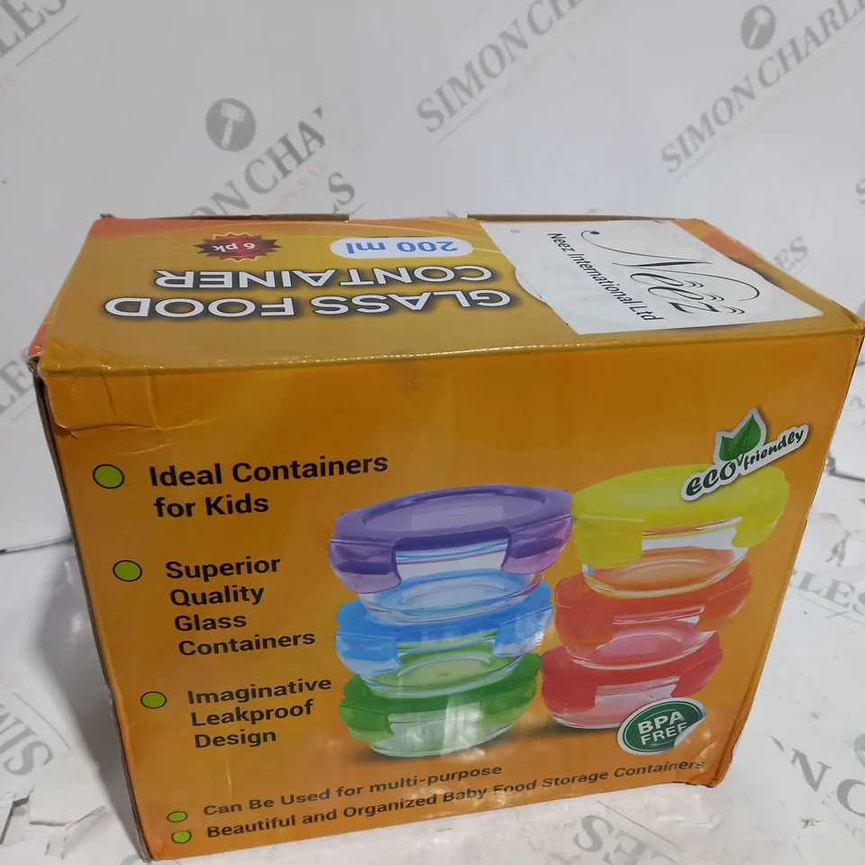 ARSUK BABY GLASS FOOD STORAGE CONTAINERS 6PCS
