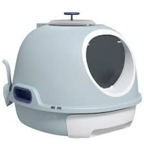 BOXED PAWHUT CAT LITTER BOX TOILET WITH LITTER SCOOP ENCLOSED DRAWER, FRONT ENTRY TOP EXIT, EASY TO CLEAN BLUE