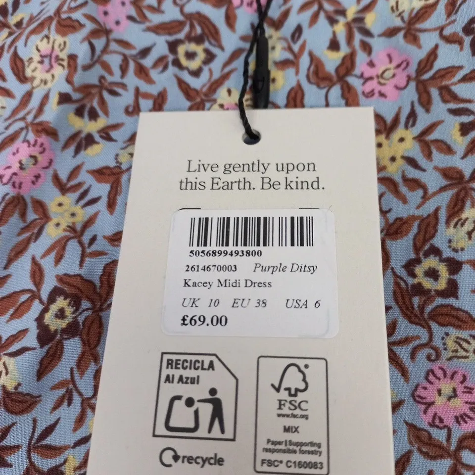 NOBODYS CHILD KACEY MIDI DRESS – PURPLE DITSY FLORAL, UK 10