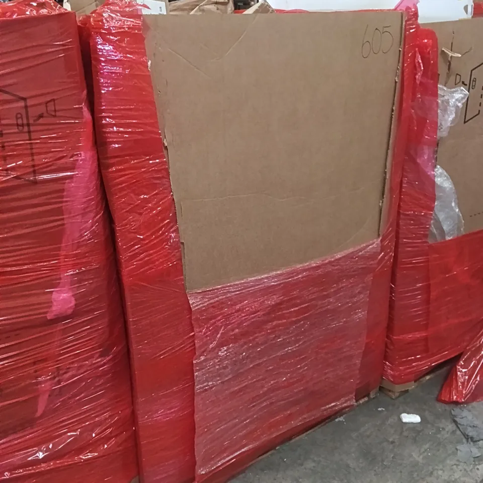 PALLET OF ASSORTED HOUSEHOLD GOODS AND PRODUCTS TO INCLUDE; BED FRAME, BUGGY, SHOE STORAGE BOX, BOXED FURNITURE ETC