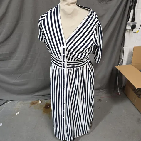 BODEN NAVY & WHITE STRIPE WRAP DRESS – UK 10 (US 6) REGULAR