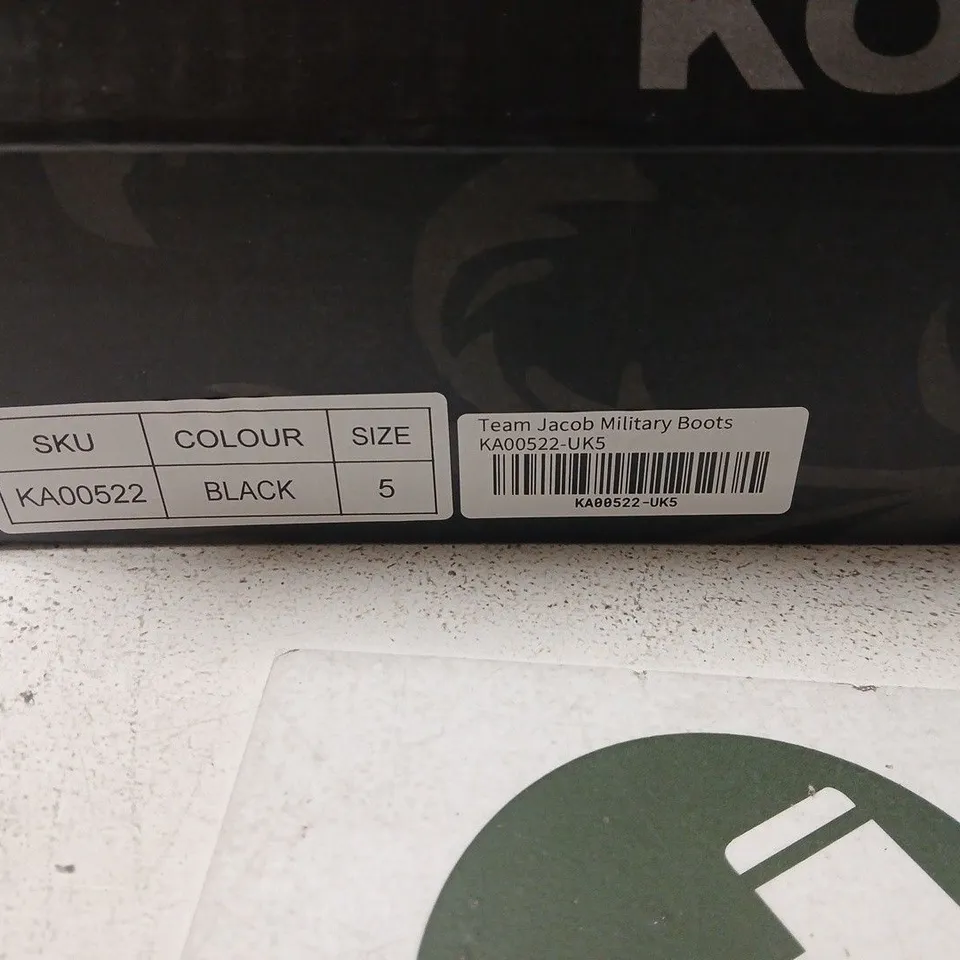 KOI TEAM JACOB MILITARY BOOTS – BLACK PLATFORM BOOTS, UK 5 (BOXED)