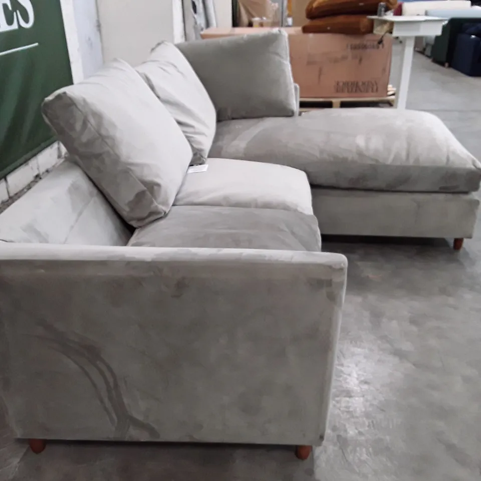 QUALITY DESIGNER ANSTY 4 SEATER CHAISE SOFA - FAWN GREY FABRIC