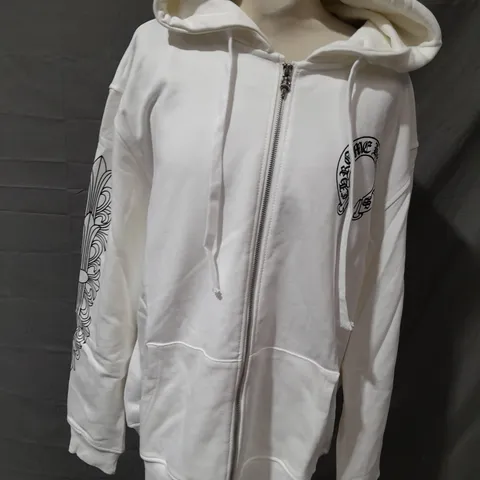 CHROME HEARTS ZIP THROUGH WHITE HOODIE - L