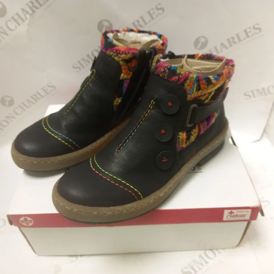 RIEKER CUFF BLACK ANKLE BOOT - SIZE 6  