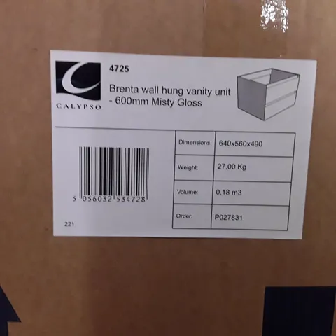 BOXED BRENTA WALL HUNG VANITY UNIT - 600M (MISTY GLOSS)