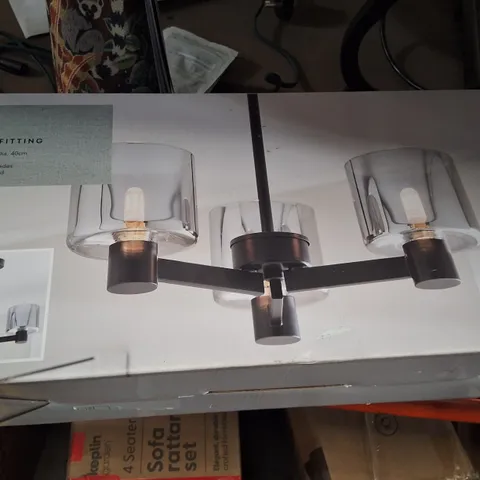 BOXED ERIN 3-LIGHT CEILING FITTING β MATT BLACK WITH SMOKED GLASS SHADES