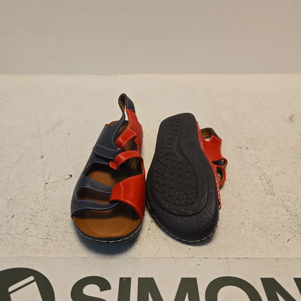 PAVERS LEATHER SANDALS – NAVY & RED, UK 5 (EU 38) – PRE-OWNED