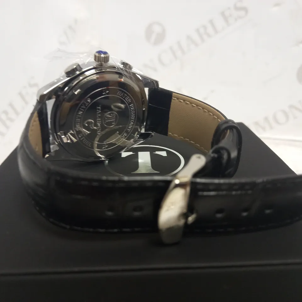 TALIS CO WAVE DETAIL LEATHER STRAP WATCH