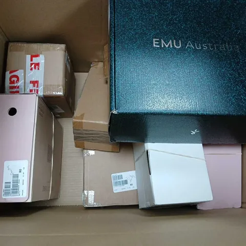 BOX OF APPROXIMATELY 8 ASSORTED ITEMS TO INCLUDE - EMUAISTRALIA SHOES IN BLACK , PRETTY YOU SLIPPER ETC