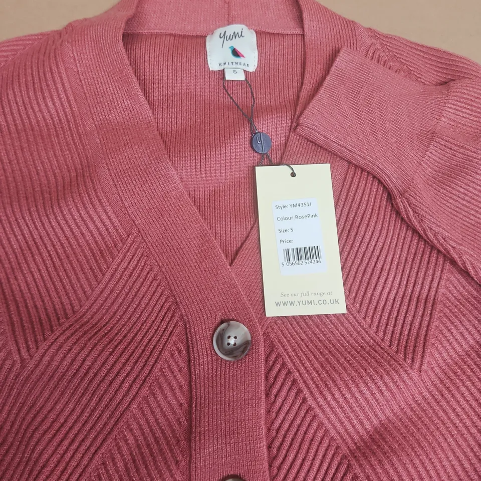 YUMI V-NECK BUTTON THROUGH CARDIGAN IN ROSE PINK - S