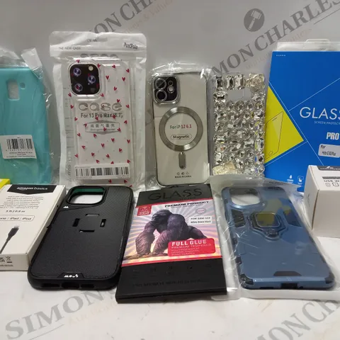 BOX OF APPROX 20 ASSORTED MOBILE PHONE ACCESSORIES TO INCLUDE CASES, USB CHARGERS, SCREEN PROTECTORS, ETC