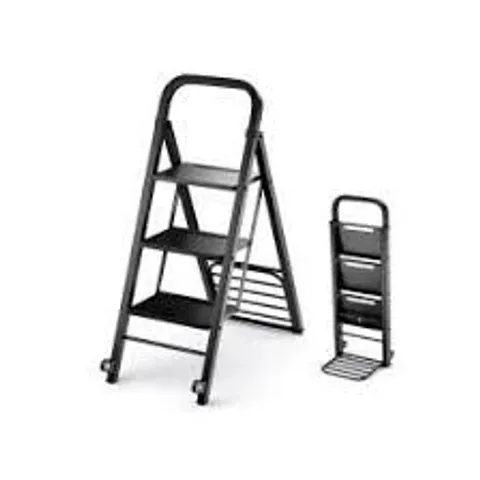 BOXED COSTWAY BLACK 3 STEP 2 IN 1 FOLDABLE HAND TRUCK AND LADDER