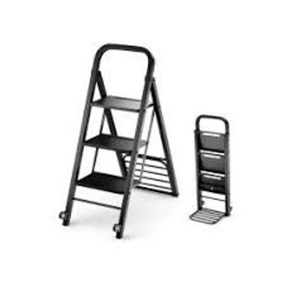 BOXED COSTWAY BLACK 3 STEP 2 IN 1 FOLDABLE HAND TRUCK AND LADDER