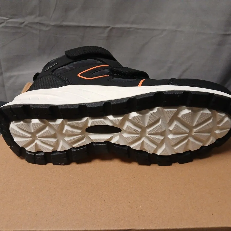 MOUNTAIN WAREHOUSE KIDS' CAMOUFLAGE VELCRO TRAINERS – BLACK/GRAY WITH ORANGE ACCENTS UK SIZE 3