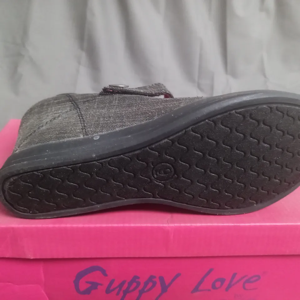 BOX OF APPROXIMATELY 10 BLACK  GUPPY LOVE BY BLOWFISH SHOES IN VARIOUS SIZES 