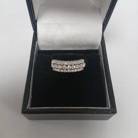 18CT WHITE THREE ROW DRESS RING SET WITH NATURAL DIAMONDS