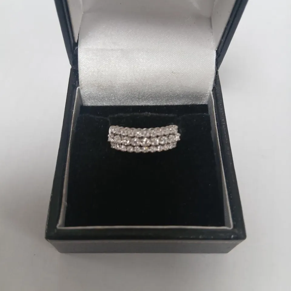 18CT WHITE THREE ROW DRESS RING SET WITH NATURAL DIAMONDS