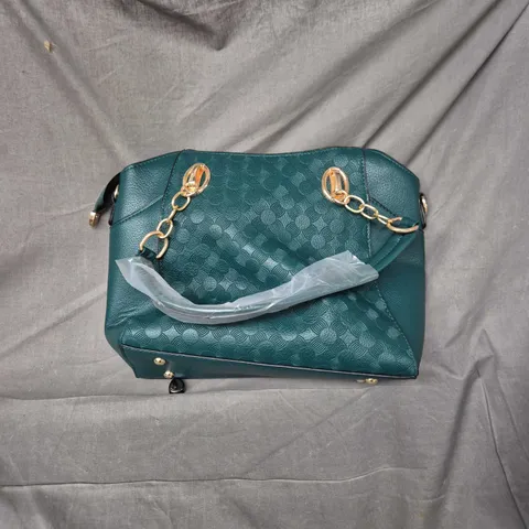Bond & Mason teal embossed leather handbag with gold chain strap