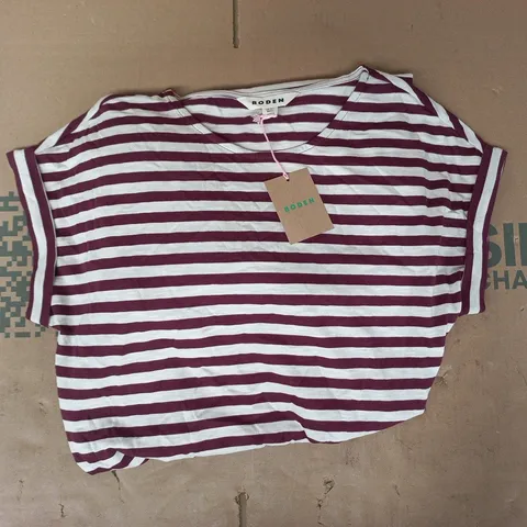 BODEN LONGLINE SLEEVELESS DRESS IN CREAM/MAROON STRIPE SIZE UK 12L