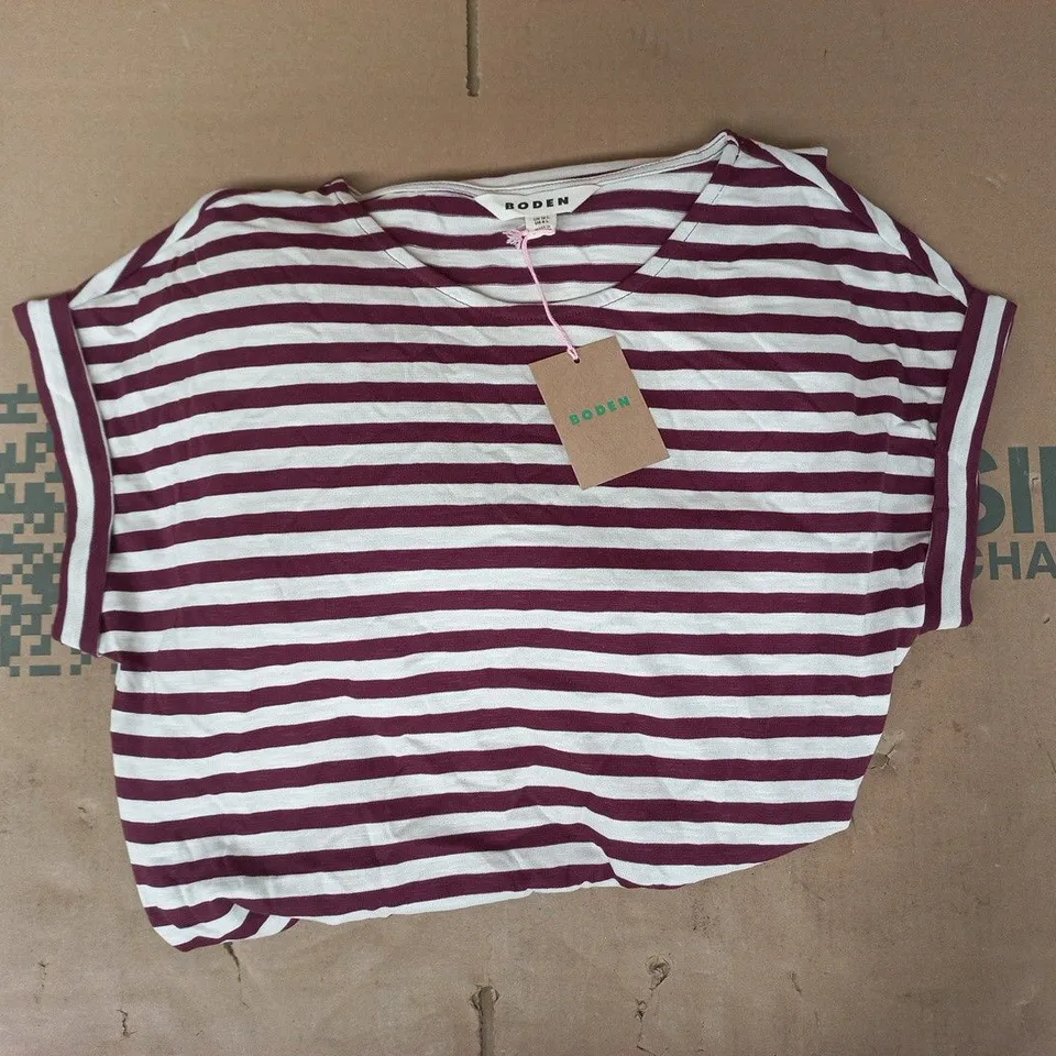 BODEN LONGLINE SLEEVELESS DRESS IN CREAM/MAROON STRIPE SIZE UK 12L