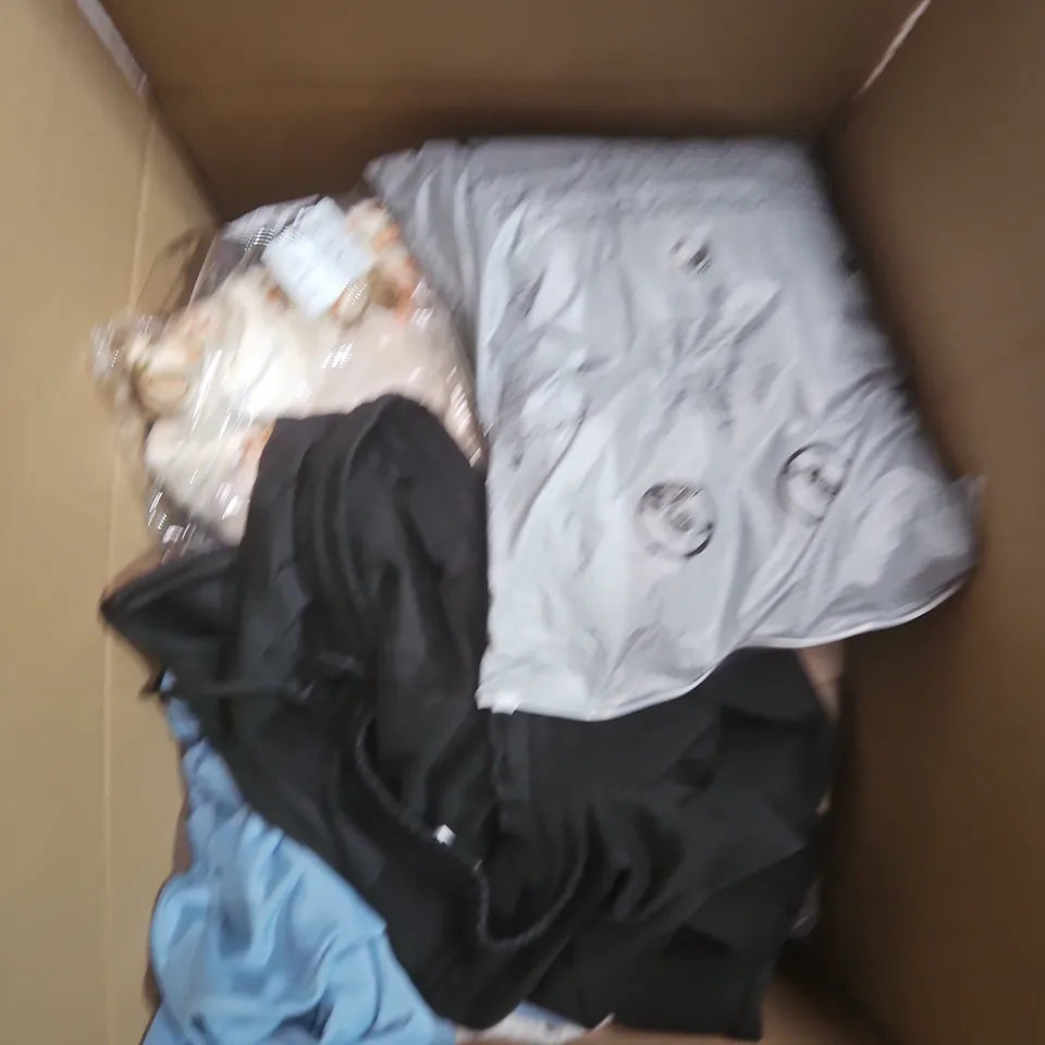 LARGE BOX OF APPROXIMATELY 25 ASSORTED CLOTHING ITEMS IN VARIOUS COLOURS, STYLES AND SIZES - COLLECTION ONLY